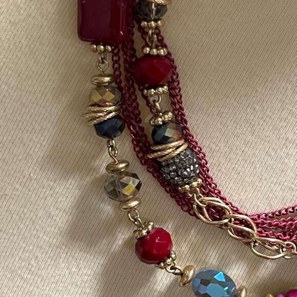 Premier Designs Elegant Multi-Strand Red and Gold Necklace #PDNK2 - Picture 4 of 8